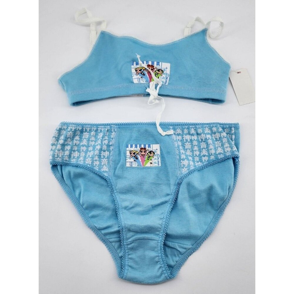 NEW Vtg 2000 Y2K Powerpuff Girls 2 Piece Set Crop Top Bra & Panty Set Girls Sz L